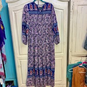 VINTAGE 70’s HIPPIE BLOCK PRINT INDIAN COTTON FESTIVAL BOHO MAXIDRESS